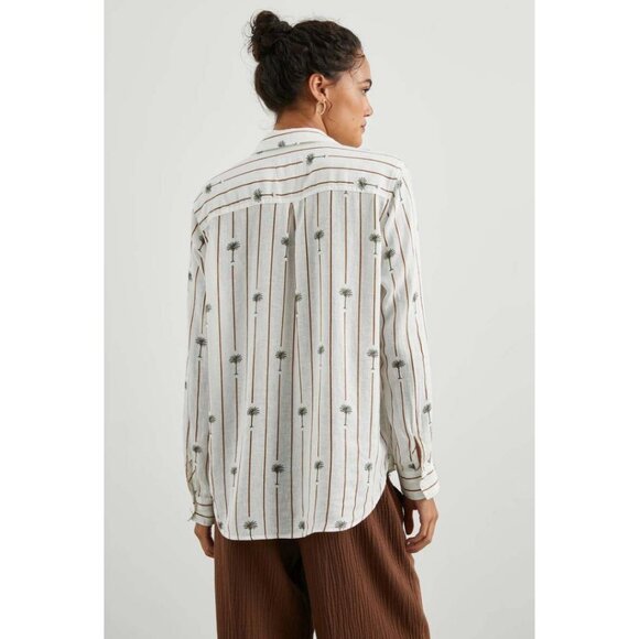 RAILS Charli Button Down Linen Shirt Stripe Palms Size Medium - Picture 3 of 8
